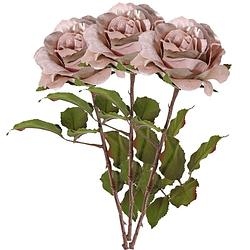 Foto van Top art kunstbloem roos glamour - 3x - oud roze - satijn - 61 cm - kunststof steel - decoratie bloemen - kunstbloemen