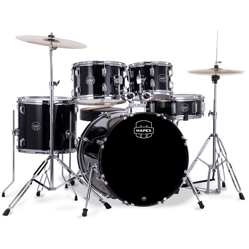 Foto van Mapex comet dark black 5-delig drumstel incl. bekkens en hardware