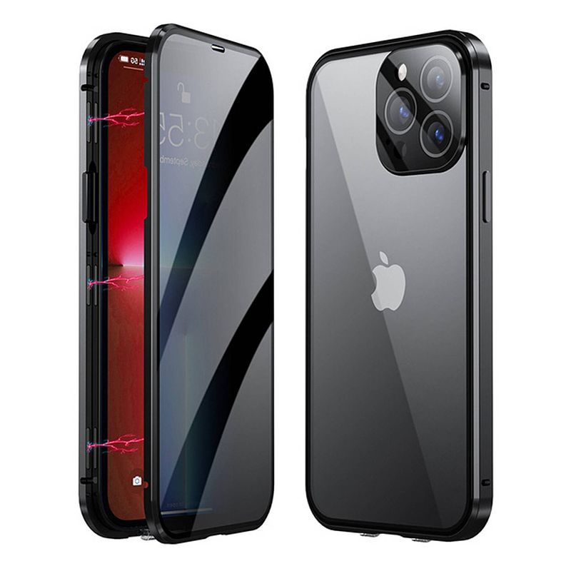 Foto van Basey iphone 13 hoesje magnetisch back cover case - iphone 13 hoes 360 graden bescherming case - zwart