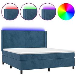 Foto van Vidaxl boxspring met matras en led fluweel donkerblauw 180x200 cm