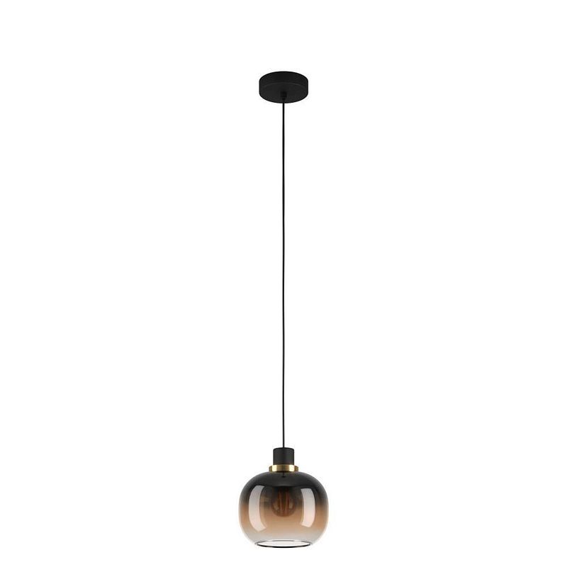 Foto van Eglo oilella hanglamp - e27 - 19 cm - amber glas - zwart/geelkoper