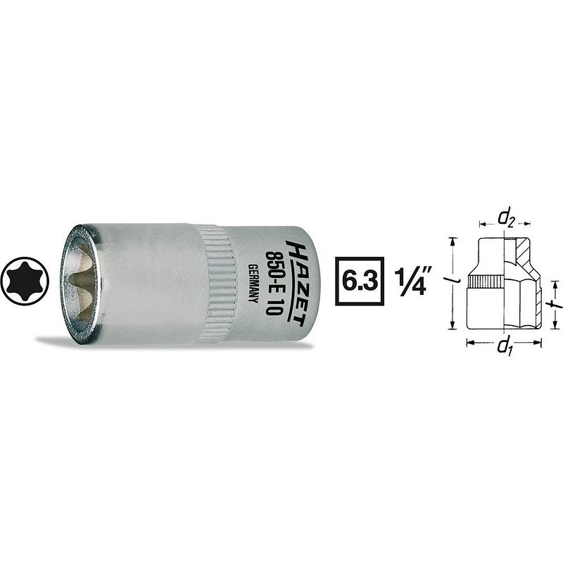 Foto van Hazet hazet 850-e8 buiten-torx dopsleutelinzetstuk t 8 1/4 (6.3 mm)