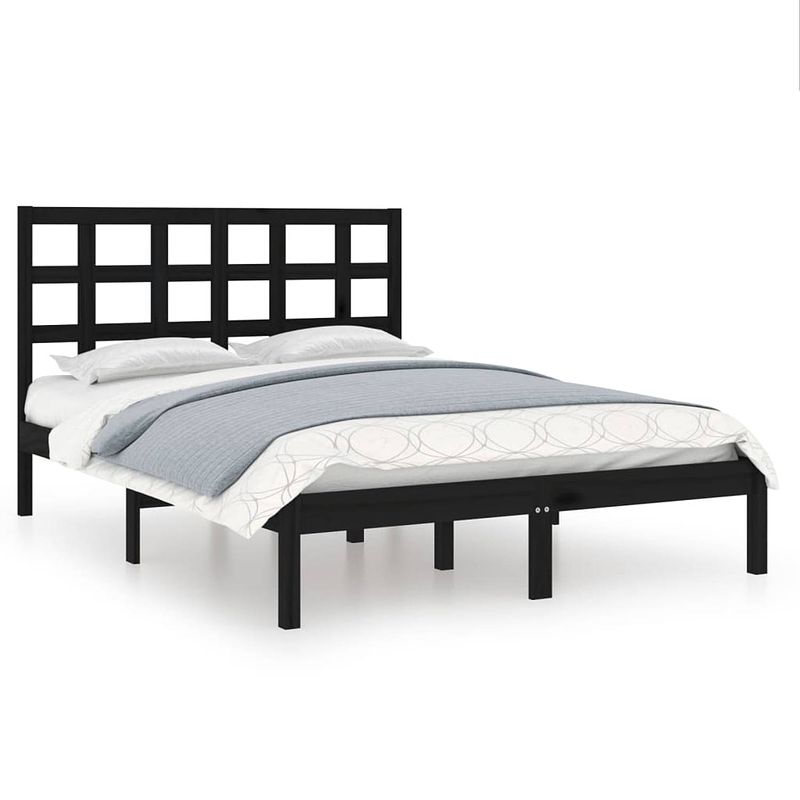 Foto van Vidaxl bedframe massief hout zwart 120x190 cm 4ft small double