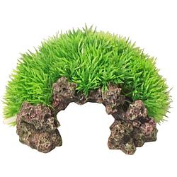Foto van Plastic green moss op rots met uitstromer 16x8.5 cm