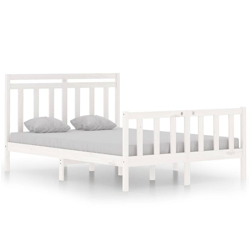 Foto van The living store bed vintage wit - massief grenen - 195.5 x 145.5 x 69.5 cm - met multiplex lattenbodem