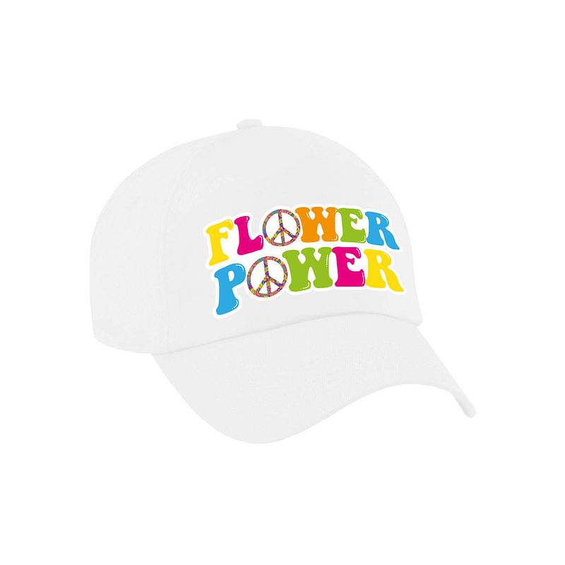 Foto van Flower power verkleed pet/cap wit volwassenen - verkleedhoofddeksels