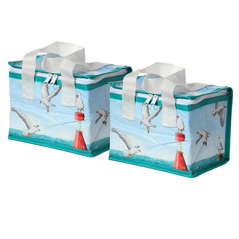 Foto van 2x stuks kleine lunch koeltas maritiem print 16 x 21 x 14 cm - 4,7 liter - koeltas