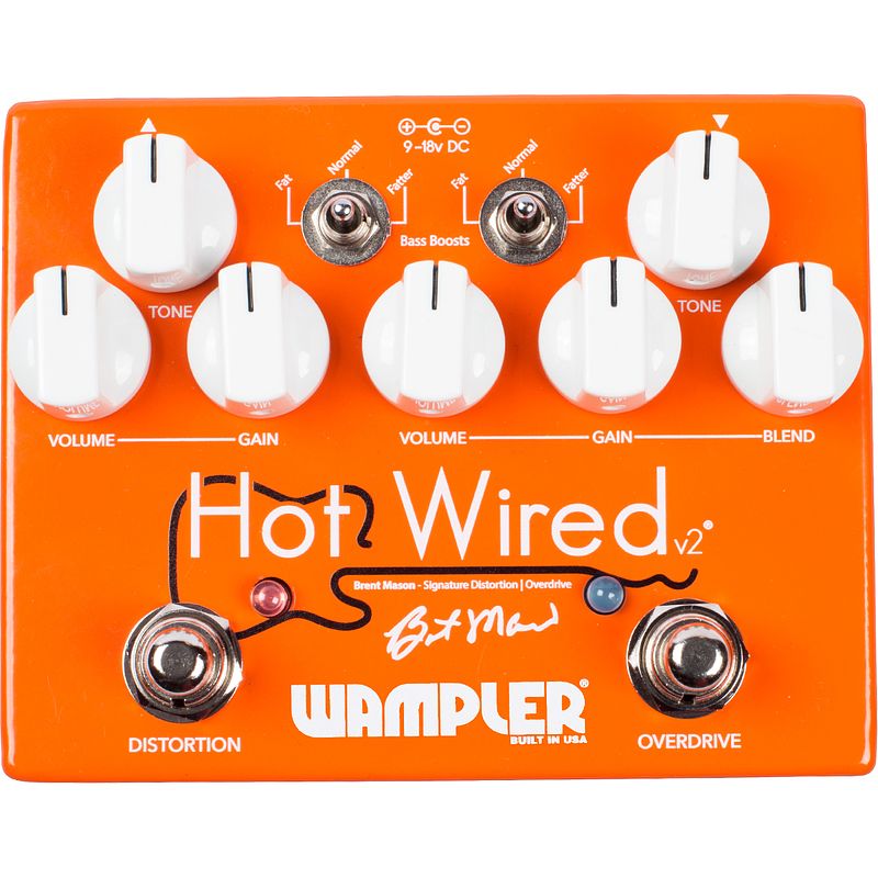 Foto van Wampler hot wired v2 brent mason signature distortion / overdrive effectpedaal