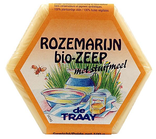 Foto van De traay zeep rozemarijn met stuifmeel