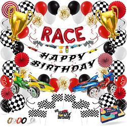 Foto van Fissaly® 81 stuks race formule 1 feest versiering - decoratie - grand prix & racewagen - themafeest verjaardag - feestje