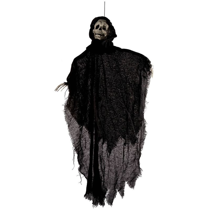 Foto van Halloween - horror hangdecoratie spook/geest/skelet pop zwart met licht 91 cm - halloween poppen
