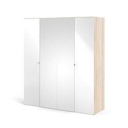 Foto van Saskia kledingkast 2 deuren, 2 spiegeldeuren eikenstructuur decor, wit hoogglans.