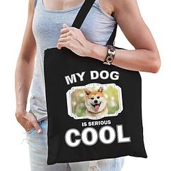 Foto van Katoenen tasje my dog is serious cool zwart - akita inu honden cadeau tas - feest boodschappentassen