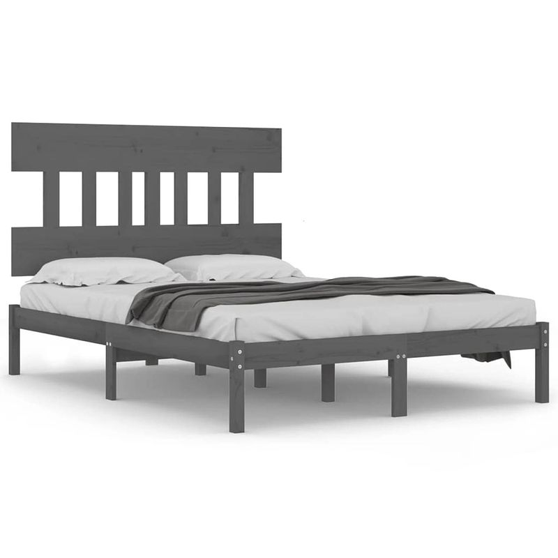 Foto van The living store houten bedframe - tijdloos ontwerp - kleur- grijs - 135 x 190 cm - materiaal- massief grenenhout