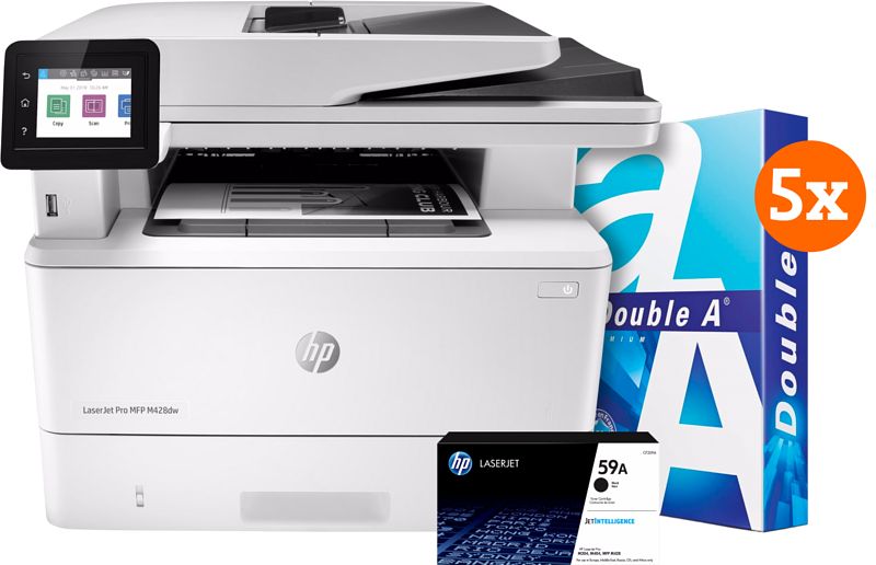 Foto van Hp laserjet pro mfp m428dw + 1 extra zwarte toner + 2.500 vellen a4 papier