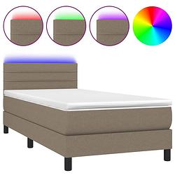 Foto van The living store boxspring - led - 193 x 90 x 78/88 cm - taupe - pocketvering matras - huidvriendelijk topmatras