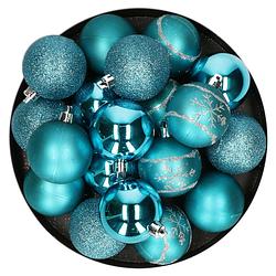 Foto van Kunststof kerstballen 20x stuks turquoise blauw mix 6 cm - kerstbal