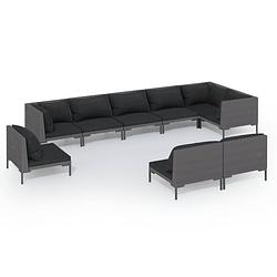 Foto van Vidaxl 9-delige loungeset met kussens poly rattan donkergrijs