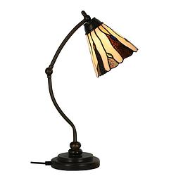 Foto van Lumilamp tiffany tafellamp ø 27x51 cm beige glas tiffany bureaulamp beige tiffany bureaulamp