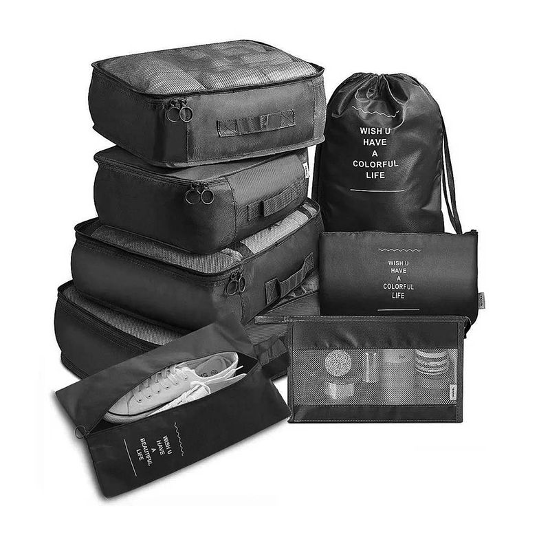 Foto van Mm brands packing cubes set 9-delig - koffer organizer set - compression cube - kleding organizer voor koffers - zwart