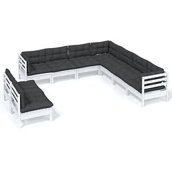 Foto van Vidaxl 9-delige loungeset met kussens massief grenenhout wit