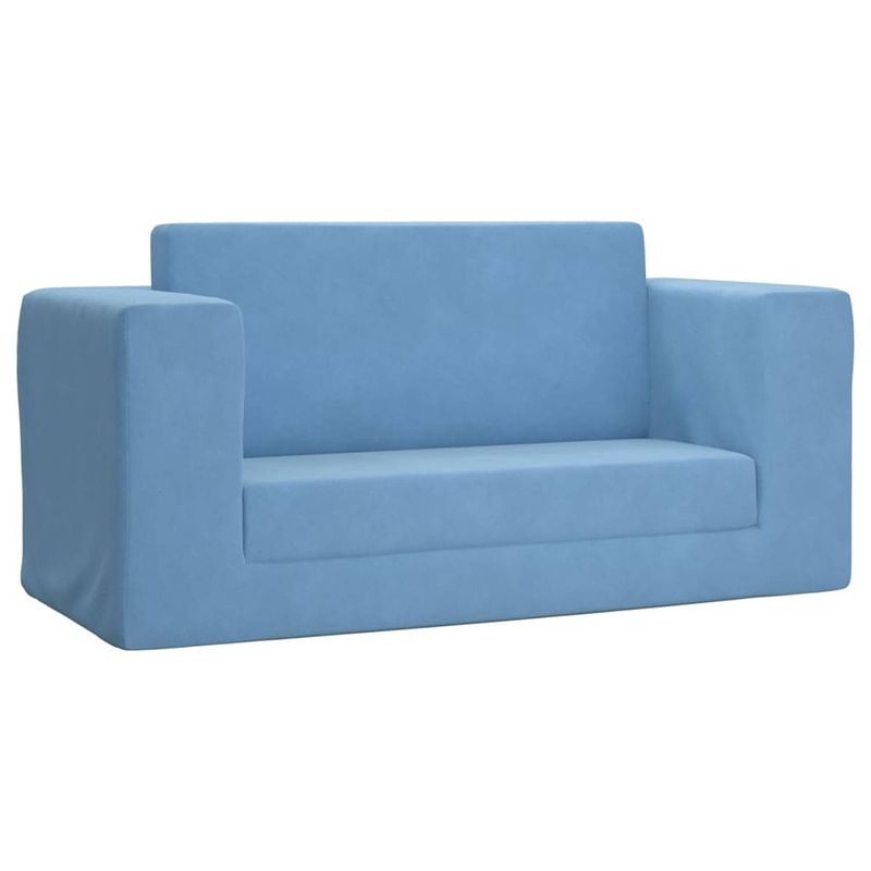 Foto van The living store kinderbank - pluche - 2-zits - blauw - 84x38.5x37 cm - afneembare hoes