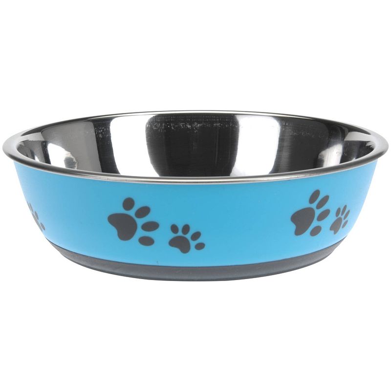 Foto van Dogs collection hondenvoer- en drinkbak anti-slip 22 cm rvs blauw