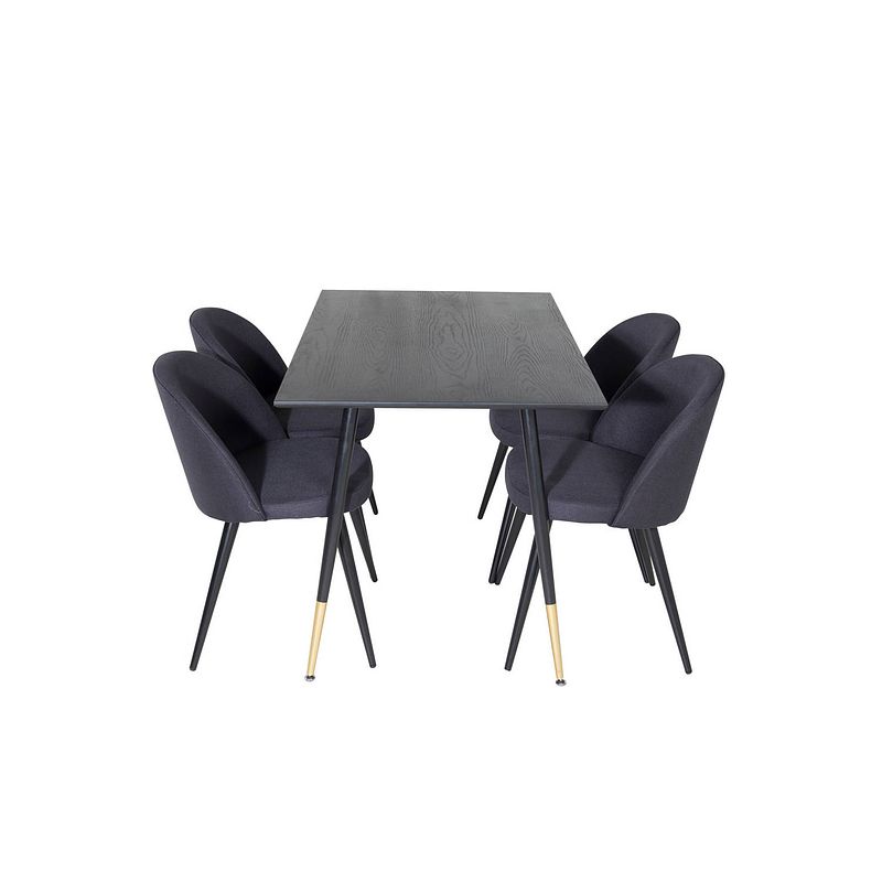 Foto van Dipp120x85blbr eethoek eetkamertafel zwart en 4 velvet eetkamerstal zwart.