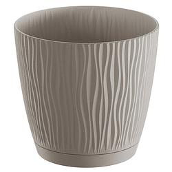 Foto van Stijlvolle kunststof plantenpot/bloempot dia 17 cm/hoogte 16 cm waves taupe - plantenpotten