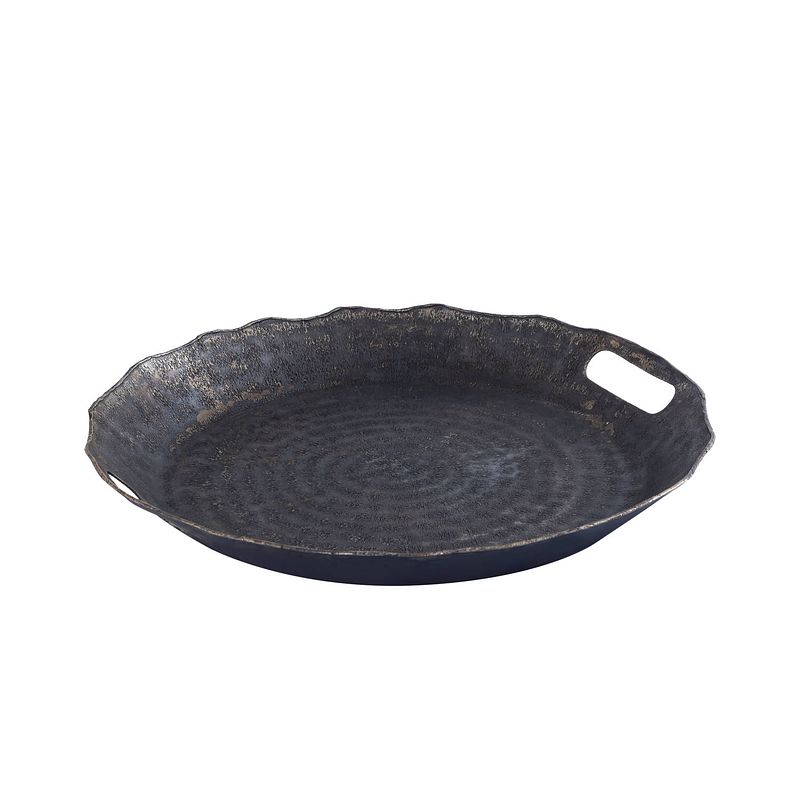 Foto van Ptmd semin silver alu round rustic tray wavy edge s