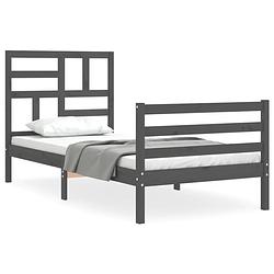 Foto van The living store massief grenenhout bedframe - grijs - 205.5 x 105.5 x 104 cm - multiplex lattenbodem