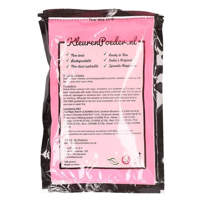 Foto van 6x zakjes holi poeder roze 100 gram - kleurpoeder