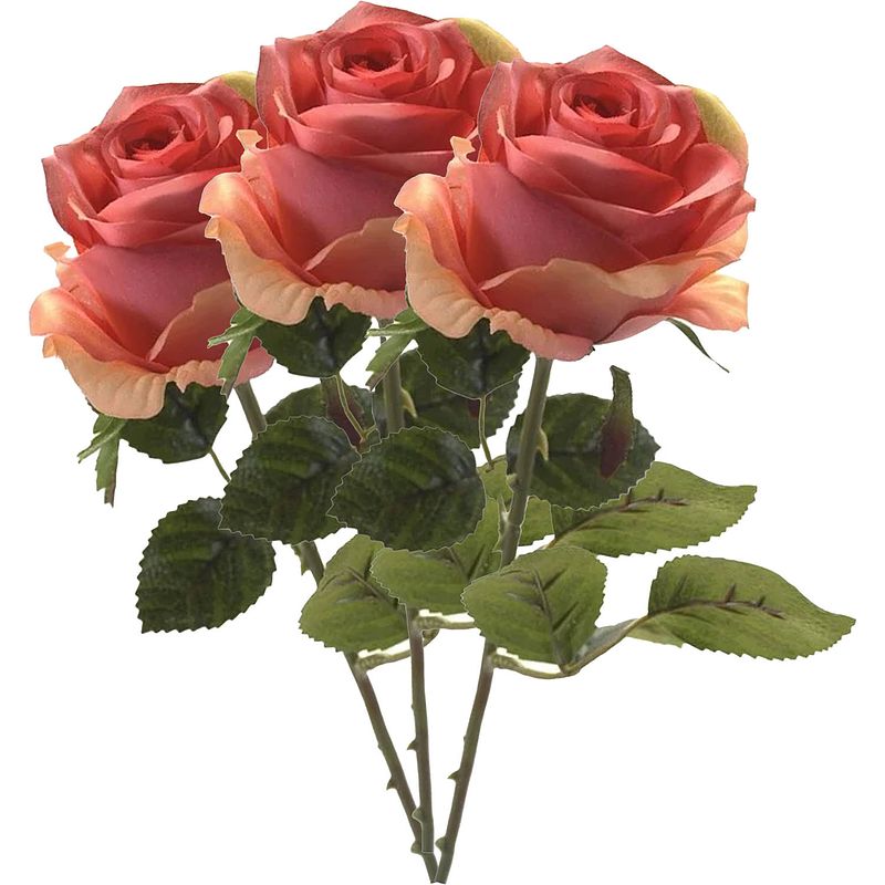 Foto van Emerald kunstbloem roos simone - 3x - roze - 45 cm - decoratie bloemen - kunstbloemen