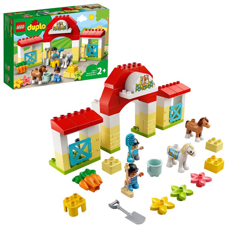 Foto van Lego duplo paardenstal en pony's verzorgen 10951