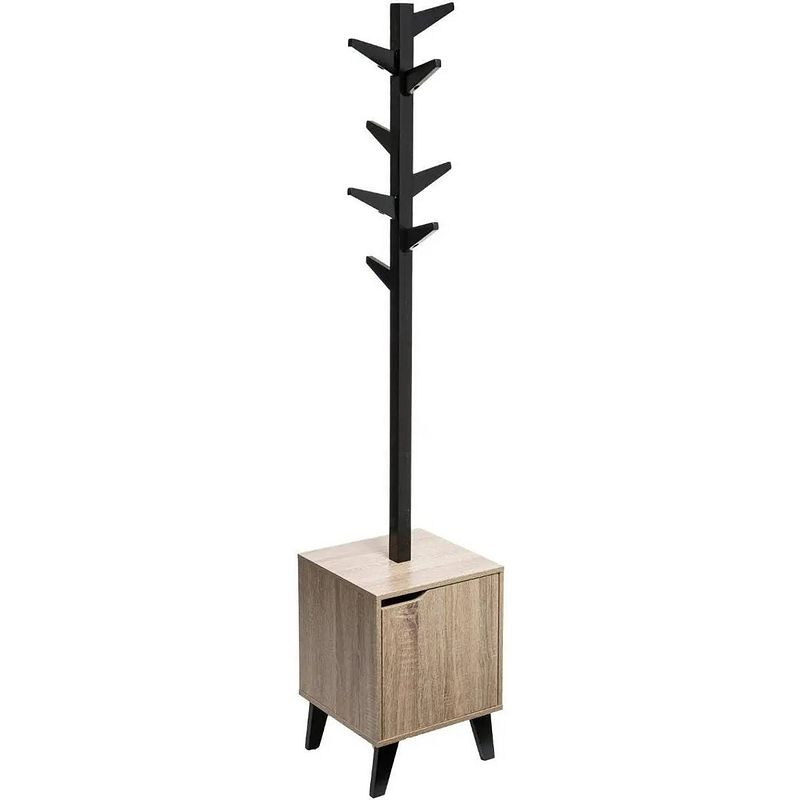 Foto van Kapstok - beige/zwart - mdf hout - 8 haaks - 34 x 32 x 168 cm - kapstokken