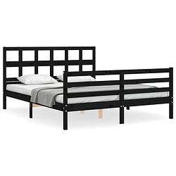 Foto van The living store bedframe massief grenen - dubbel - zwart - 205.5 x 165.5 x 100 cm - multiplex lattenbodem