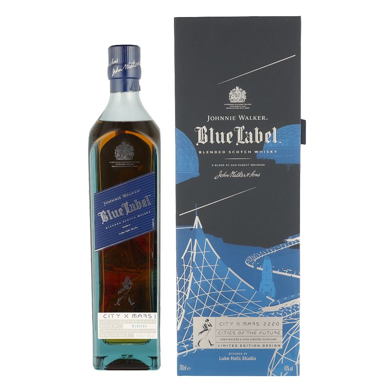 Foto van Johnnie walker blue label city of the future mars whisky + giftbox