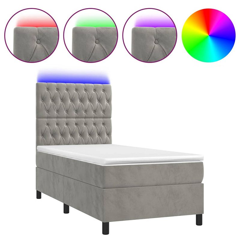 Foto van The living store bed led - matras pocketvering - topmatras huidvriendelijk - 203x90x118/128 cm - lichtgrijs - fluweel -