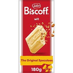 Foto van Lotus biscoff speculoos witte chocoladereep met speculoos stukjes 180g bij jumbo