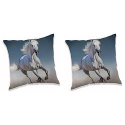 Foto van Set van 2x stuks paarden/ponys wit decoratie kussens 40 x 40 cm - sierkussens