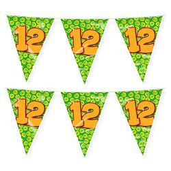 Foto van Paperdreams verjaardag 12 jaar thema vlaggetjes - 2x - feestversiering - 10m - folie - dubbelzijdig - vlaggenlijnen