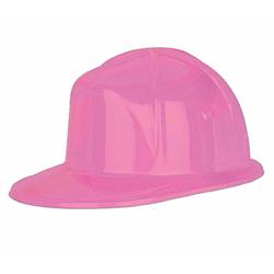 Foto van Roze bouwhelm van plastic voor volwassenen - carnaval verkleed hoeden - verkleedhoofddeksels