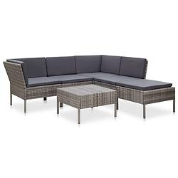 Foto van Vidaxl 6-delige loungeset met kussens poly rattan grijs