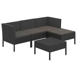 Foto van Vidaxl 5-delige loungeset met kussens poly rattan zwart