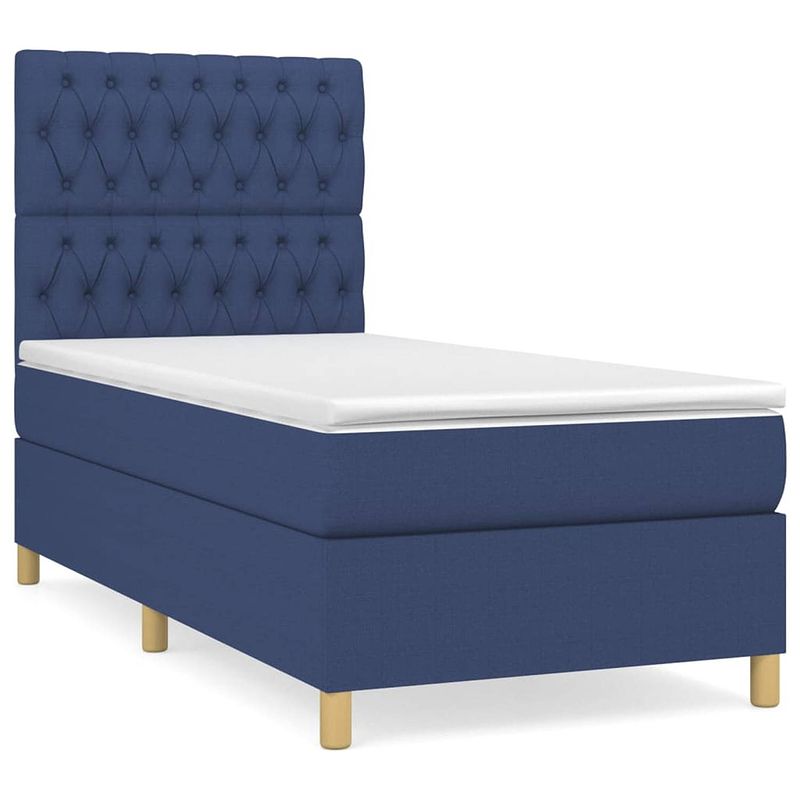 Foto van Vidaxl boxspring met matras stof blauw 90x190 cm