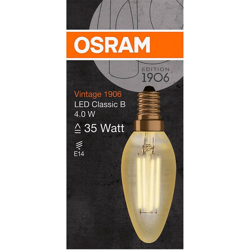 Foto van Osram 4058075293434 led-lamp energielabel f (a - g) e14 kaars 4 w warmwit (ø x l) 35.0 mm x 100.0 mm 1 stuk(s)