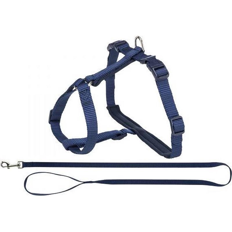 Foto van Trixie kattentuig met riem premium 33-57 x 1,3 cm nylon blauw