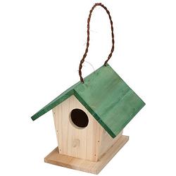 Foto van Houten vogelhuisje/nestkastje met groen dak 17 cm - vogelhuisjes