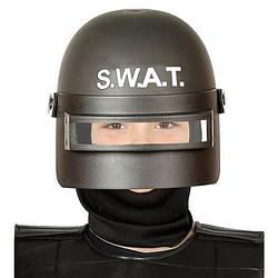 Foto van S.w.a.t. politie verkleed helm zwart voor kinderen - verkleedhoofddeksels