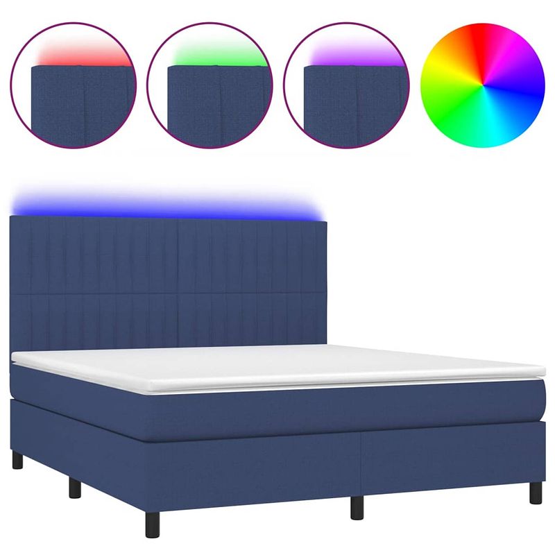 Foto van The living store boxspring met matras en led stof blauw 180x200 cm - bed